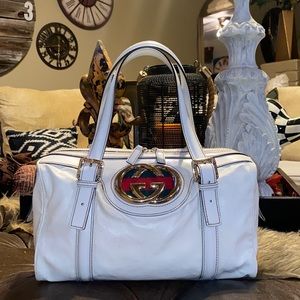 Authentic Gucci Britt white dialux Boston small satchel